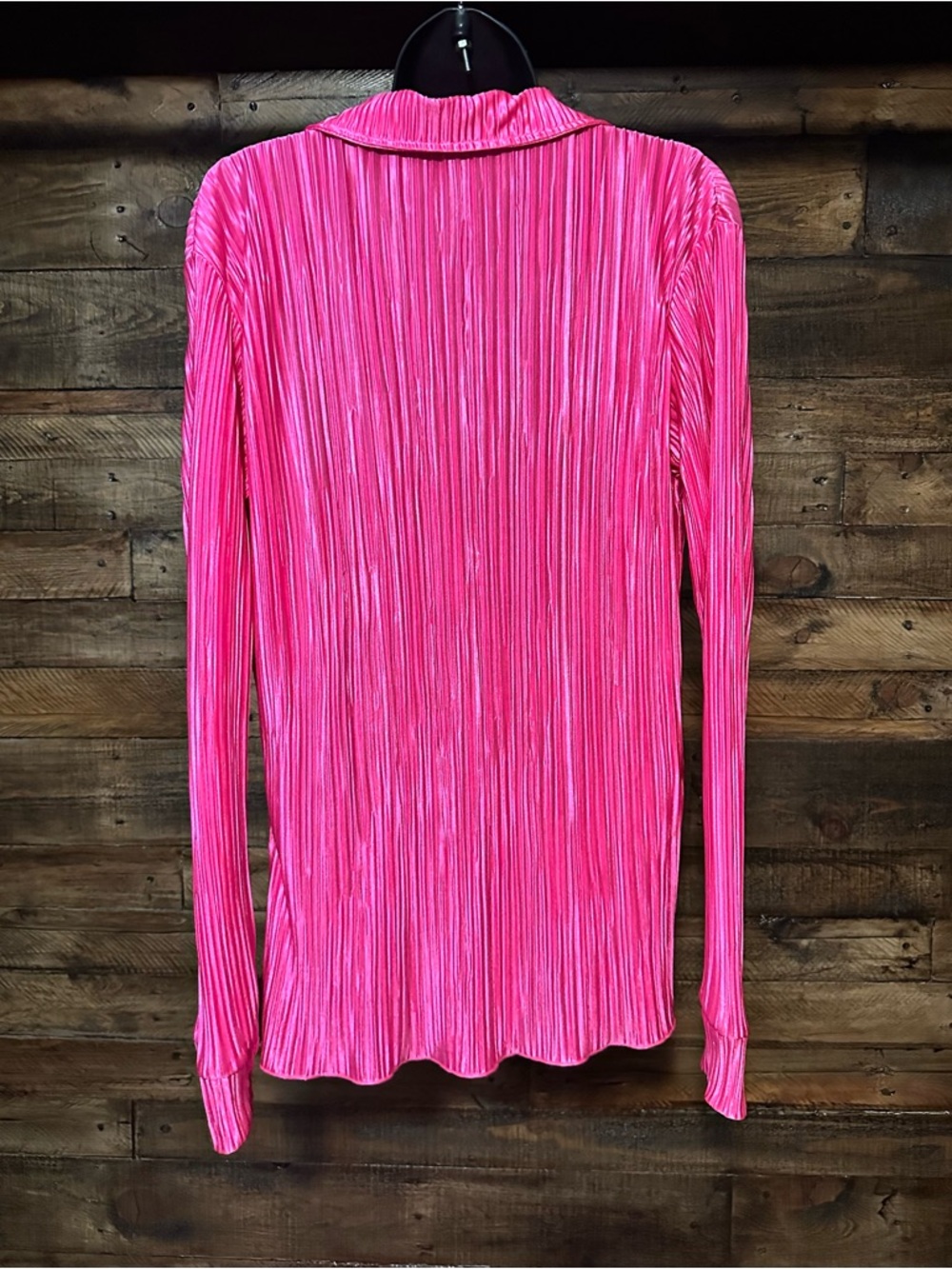 Fuchsia Pleated Plisse Button Up Two-Piece Set - Picture 5 of 9